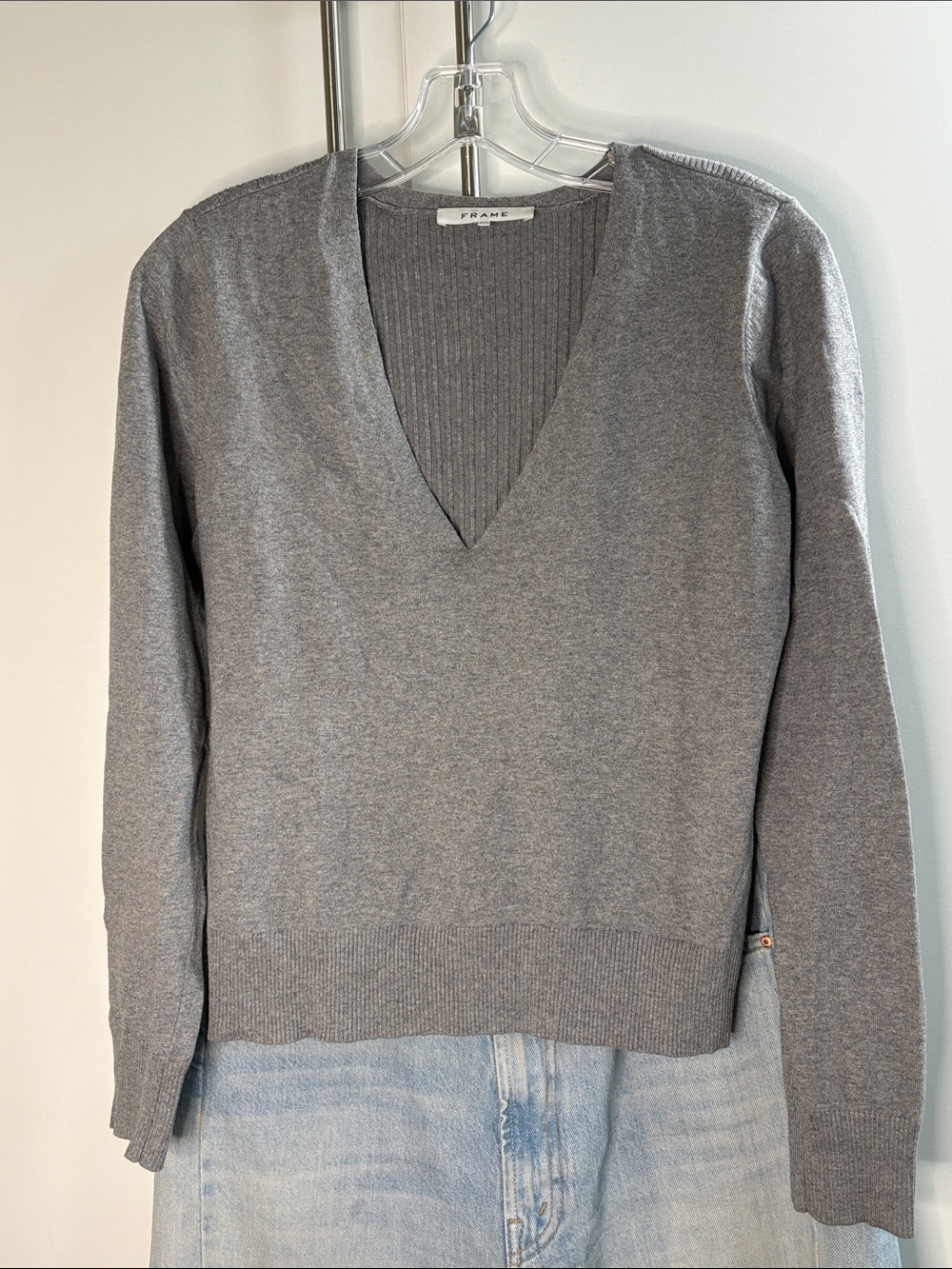 Frame Denim Gray V-Neck Sweater